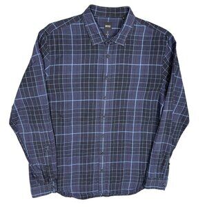 Hugo Boss Slim Fit Dress Shirt Check Blue Long Sleeve Cotton 17 1/2 XL